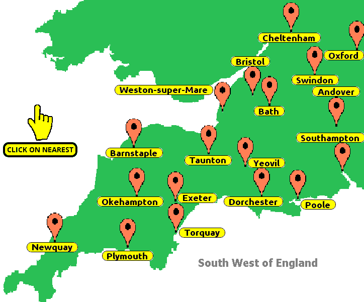 South West of England map