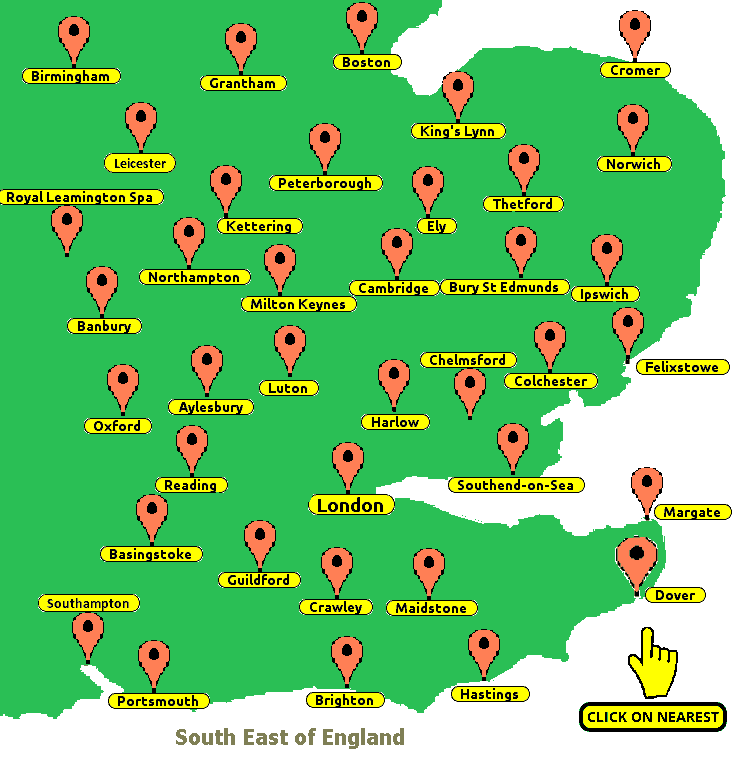 Map of the south east of England
